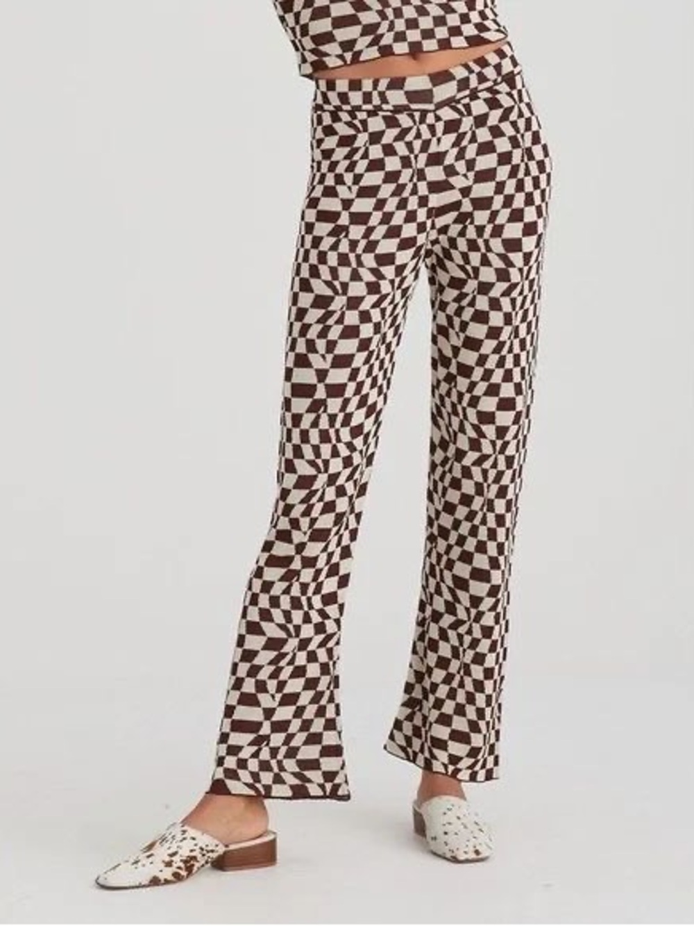 Paloma Wool Cream Burgundy Brown Orinocco Checkered Pants size M
